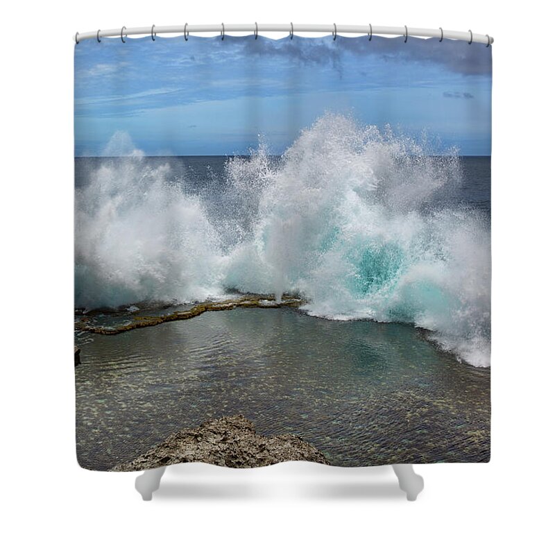 Blow Holes Of Tonga Shower Curtain featuring the photograph Blow Holes of Tonga by John Haldane