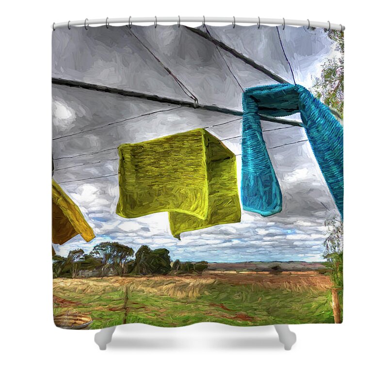 Towels Shower Curtain featuring the digital art Blowin' In The Wind by Wayne Sherriff