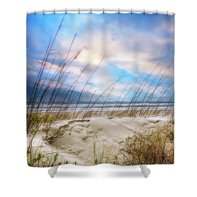 Clouds Shower Curtain featuring the photograph Blowing in the Sand Dunes by Debra and Dave Vanderlaan