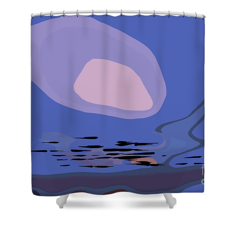 Abstract-sunset Shower Curtain featuring the digital art Blue Coastal Abstract Sunset by Kirt Tisdale