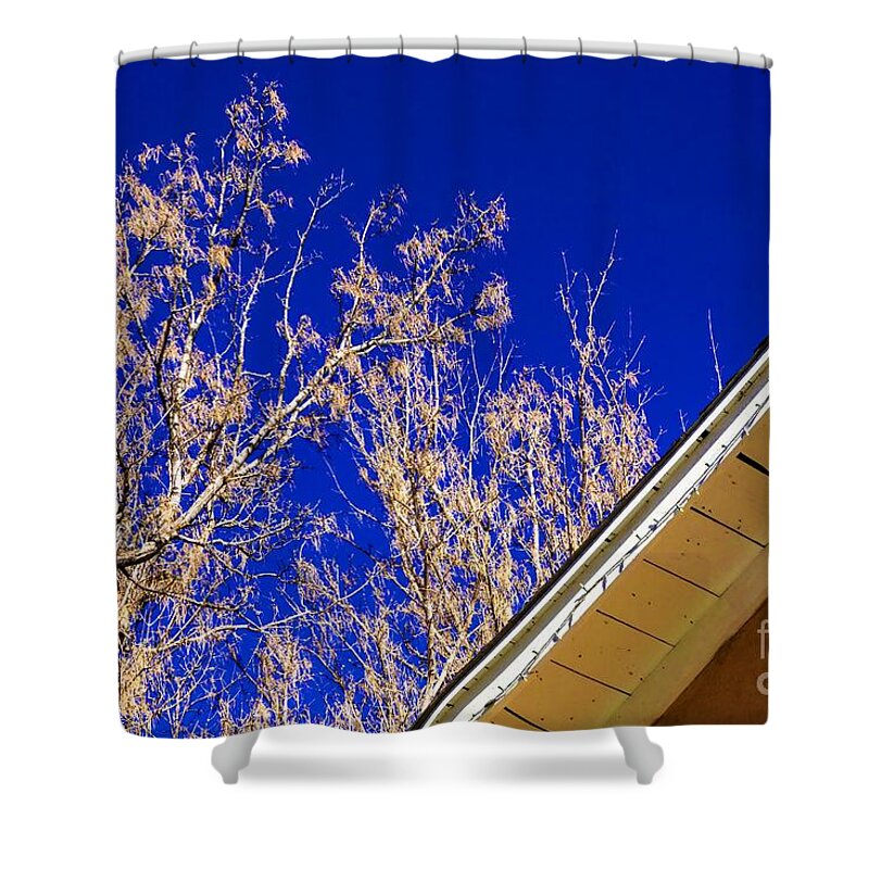 Jon Burch Shower Curtain featuring the photograph Blue and Adobe Contrasts by Jon Burch Photography