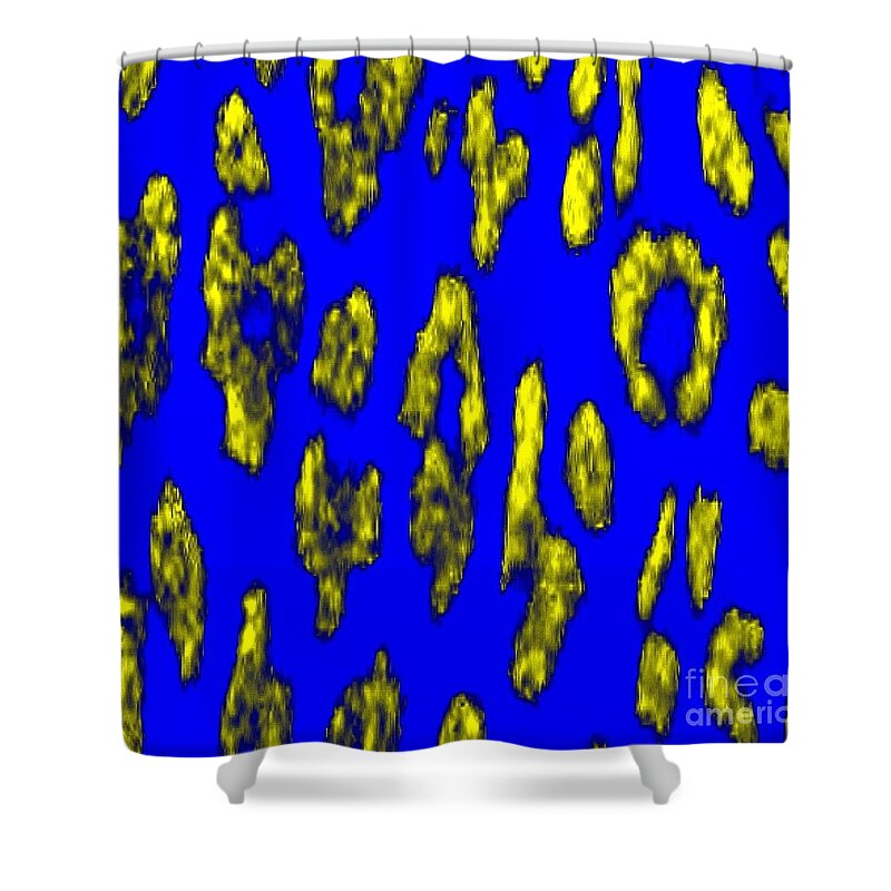 Blue Shower Curtain featuring the digital art Blue And Gold Cheetah by Kari Myres