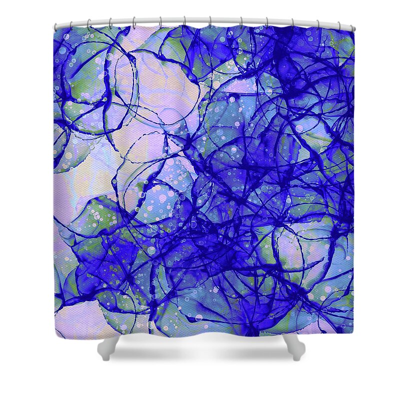 Blue Shower Curtain featuring the painting Blue and lilac circular abstract by Itsonlythemoon -