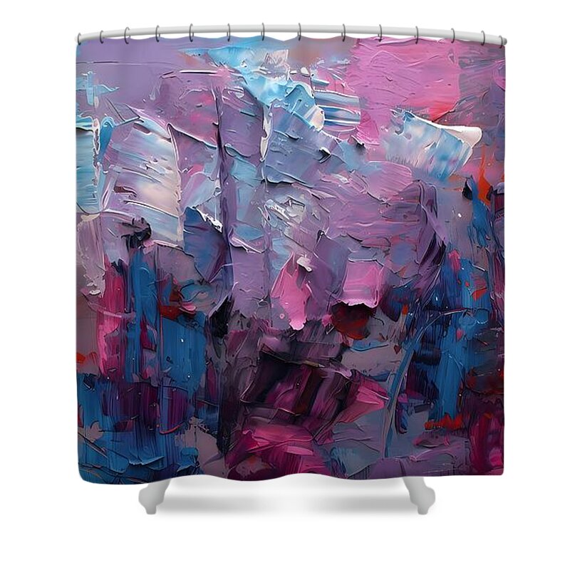 Abstract Art Shower Curtain featuring the digital art Blue and Purple Hues by Caito Junqueira