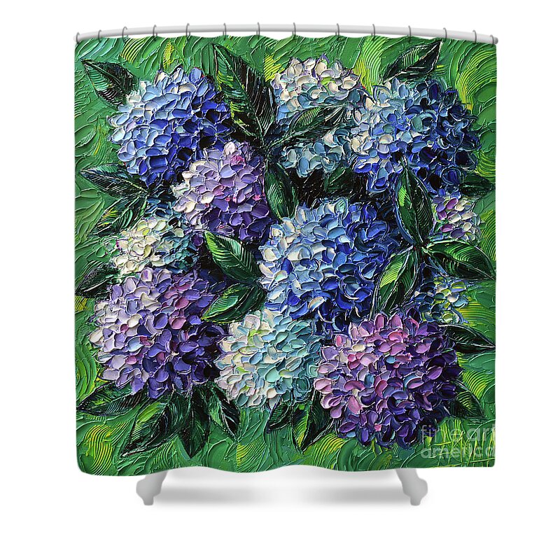 Hydrangeas Shower Curtain featuring the painting Blue And Purple Hydrangeas by Mona Edulesco