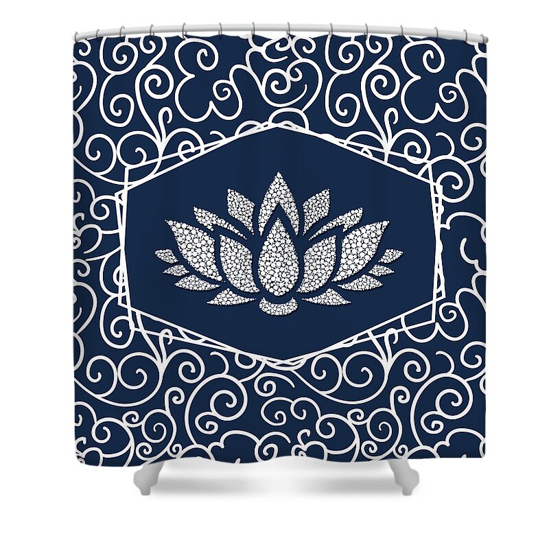 Blue Shower Curtain featuring the digital art Blue and White Waterlily by Doreen Erhardt