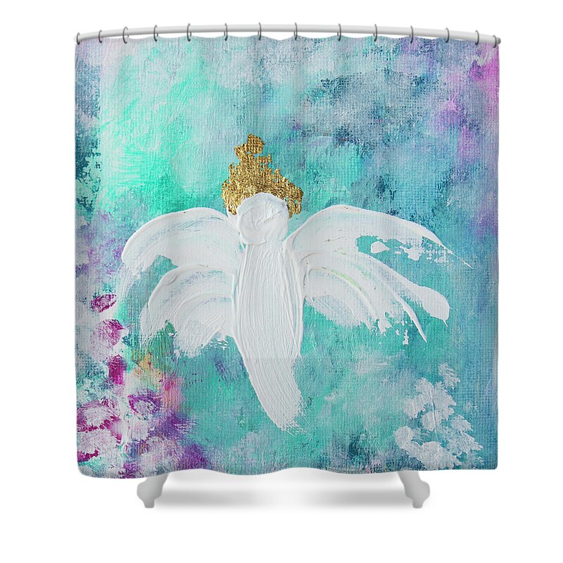 Acrylic Shower Curtain featuring the painting Blue Angel Blessings 3 by Linh Nguyen-Ng