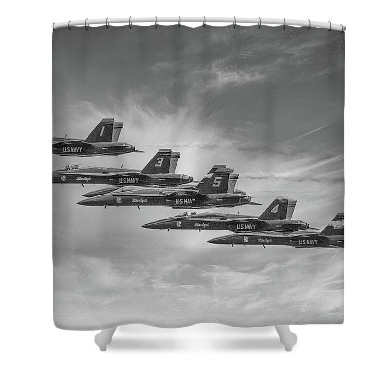 Sky Shower Curtain featuring the photograph Blue Angels Formation by Ches Black