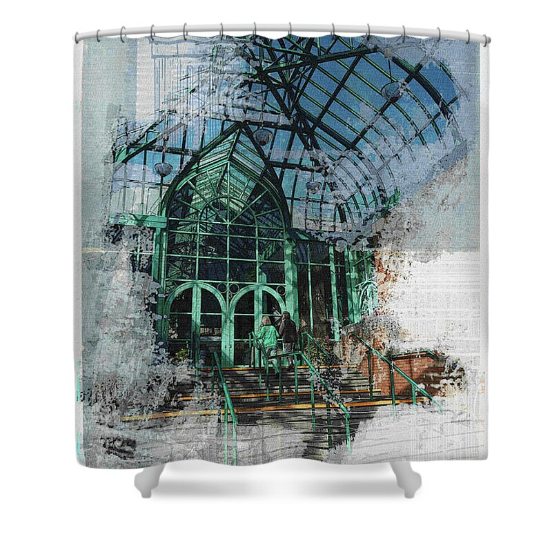 Building Shower Curtain featuring the digital art Blue Arch by Deb Nakano