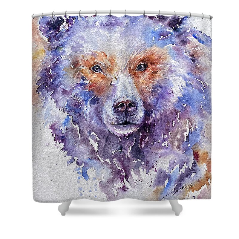 Bear Shower Curtain featuring the painting Blue Bear Beatrice by Arti Chauhan