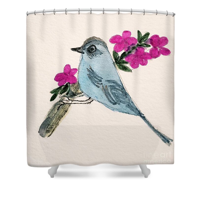 Something Good And Unexpected Is On The Way For You! Shower Curtain featuring the painting Blue Bird of Happiness by Margaret Welsh Willowsilk