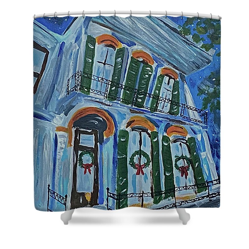 Cityscape Shower Curtain featuring the painting Blue Christmas by John Macarthur