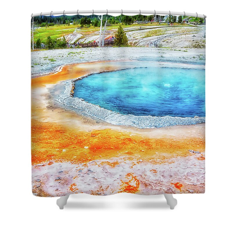 Nature Shower Curtain featuring the photograph Blue Crested Pool at Yellowstone National Park by Tatiana Travelways