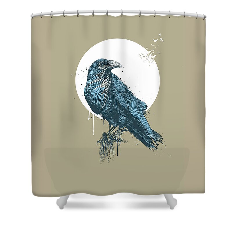 Crow Shower Curtain featuring the painting Blue Crow III by Balazs Solti