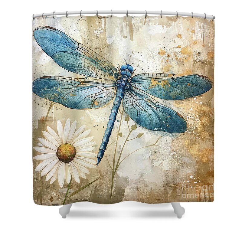 Dragonfly Shower Curtain featuring the painting Blue Dragonfly by Tina LeCour