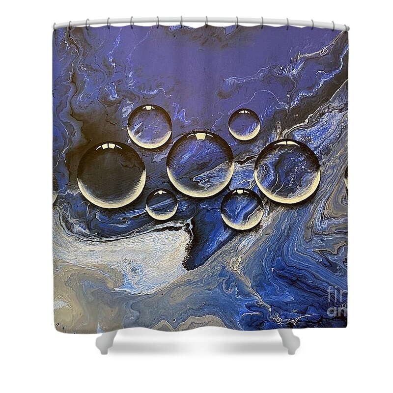 Abstract Shower Curtain featuring the painting Blue Drops by Sonya Walker