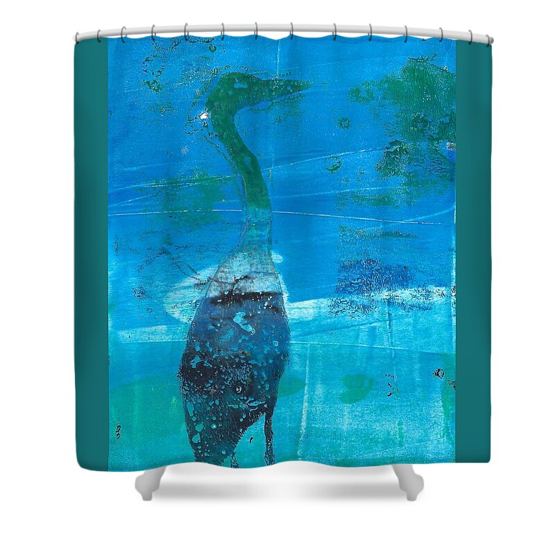 Egret Shower Curtain featuring the painting Blue Egret by Ruth Kamenev