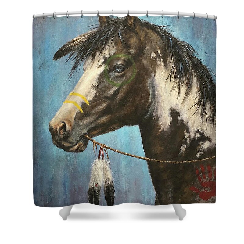 Horse Shower Curtain featuring the painting Blue Eyes by Kim Lockman