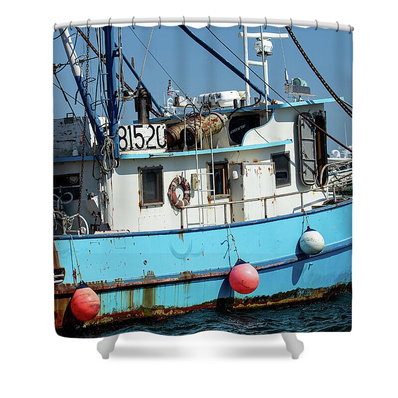 Boat Shower Curtain featuring the photograph Blue Fishing Boat by Denise Kopko