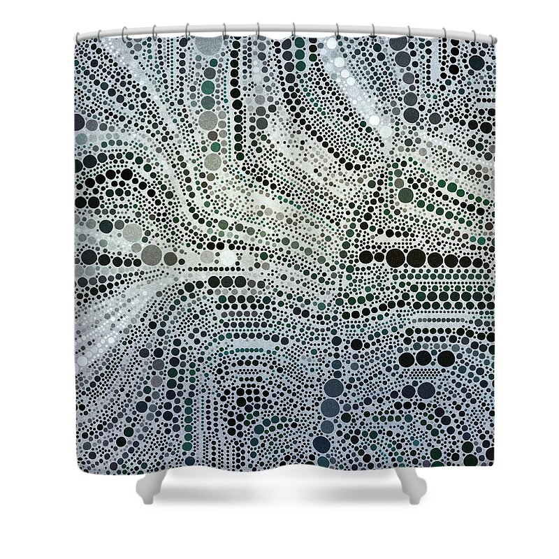 Gray Abstract Shower Curtain featuring the digital art Blue Gray Circles Abstract by Peggy Collins