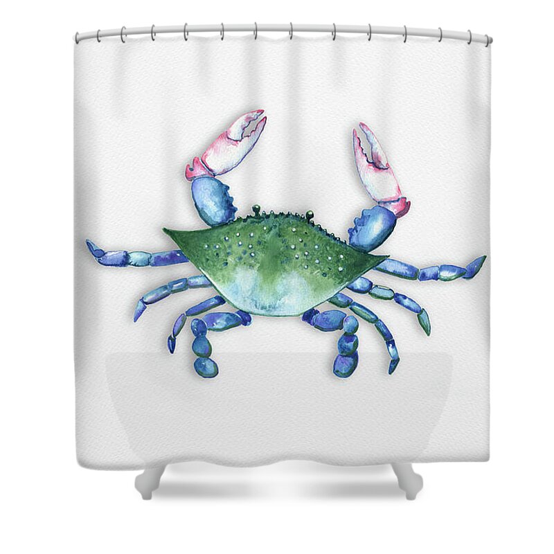 Crab Shower Curtain featuring the painting Blue, Green, Red Crab by Michele Fritz