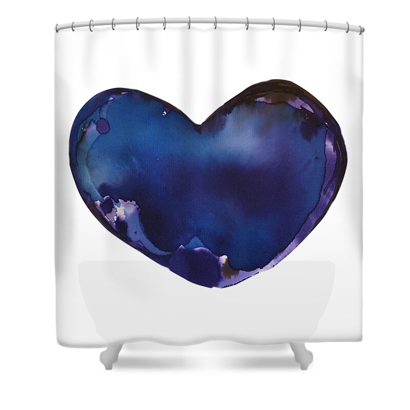 Watercolor Shower Curtain featuring the painting Blue Heart by Sandy Rakowitz
