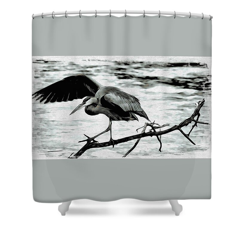 Heron Shower Curtain featuring the photograph Blue Heron Ballet by Cameron Wood