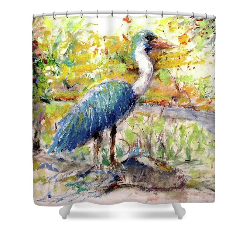 Blue Shower Curtain featuring the painting Blue Heron II by Bernadette Krupa