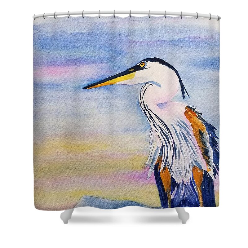 Destin Shower Curtain featuring the painting Blue Heron of Destin by Ann Frederick