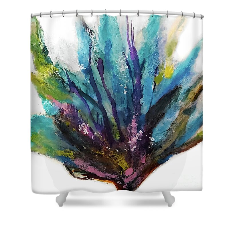 Dramatic Shower Curtain featuring the painting Blue in the Wild No. 2 by Anita Thomas