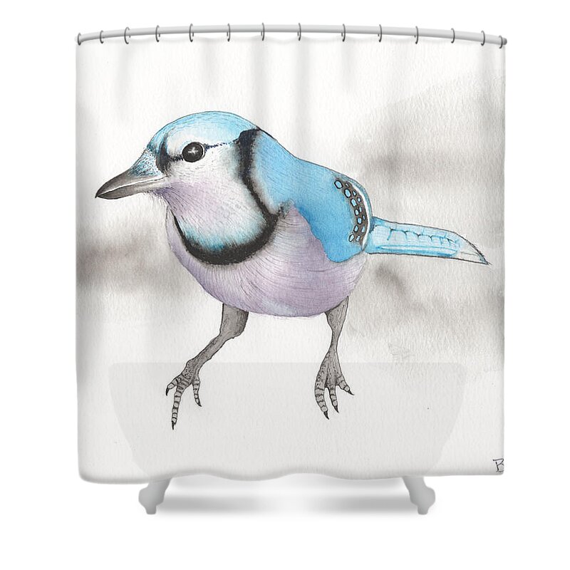 Blue Jay Watercolor Painting Shower Curtain featuring the painting Blue Jay Portrait by Bob Labno