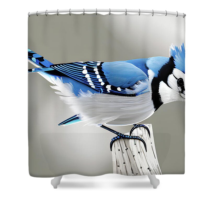 Bird Shower Curtain featuring the digital art Blue Jay by Stephen Younts