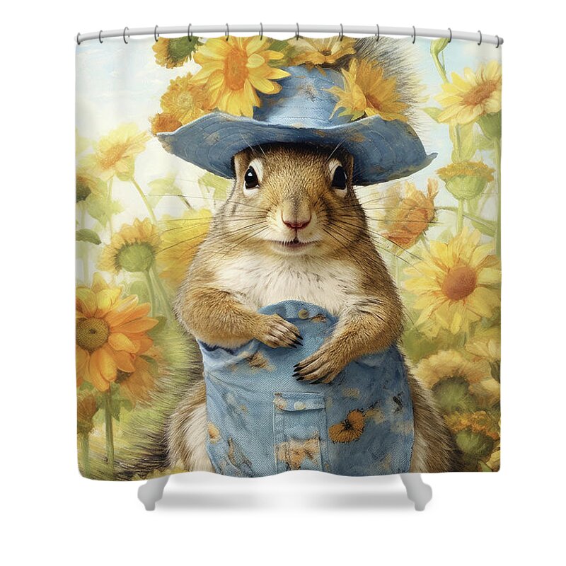 Squirrel Shower Curtain featuring the painting Blue Jean Bernadette by Tina LeCour