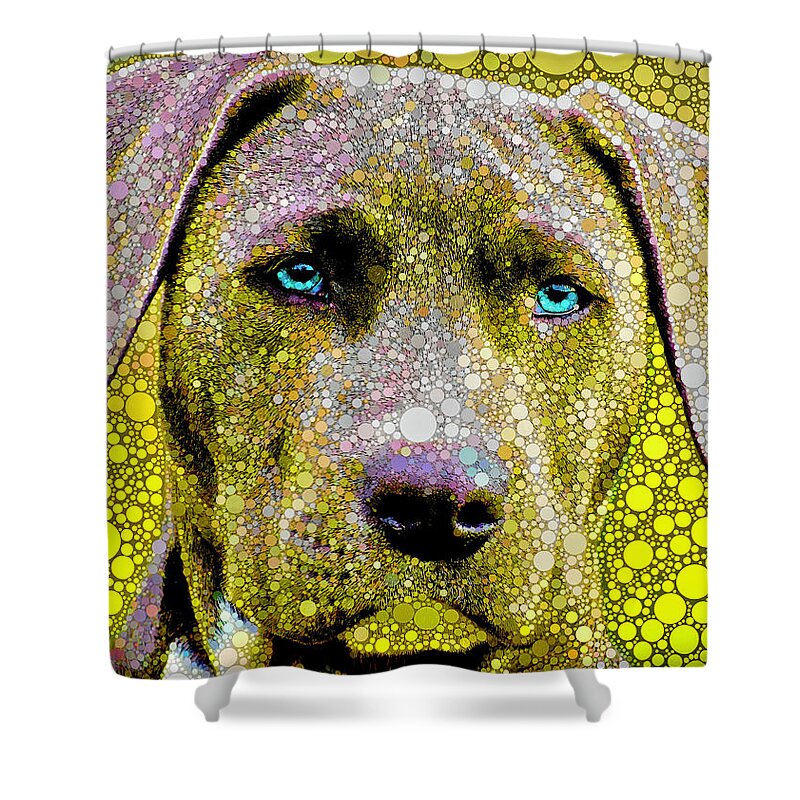Blue Lacy Portrait Shower Curtain featuring the digital art Blue Lacy in Yellow by Susan Maxwell Schmidt