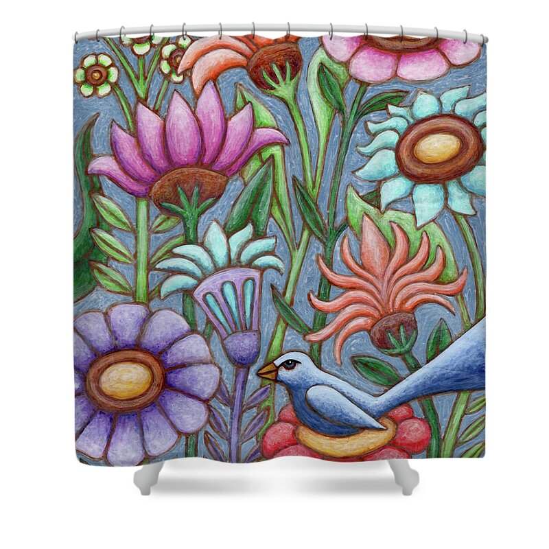 Bird Shower Curtain featuring the painting Blue Meadow Breeze by Amy E Fraser
