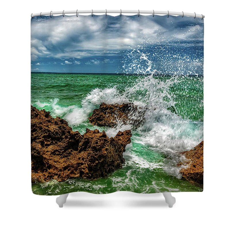 Rocks Shower Curtain featuring the photograph Blue Meets Green by Christopher Holmes