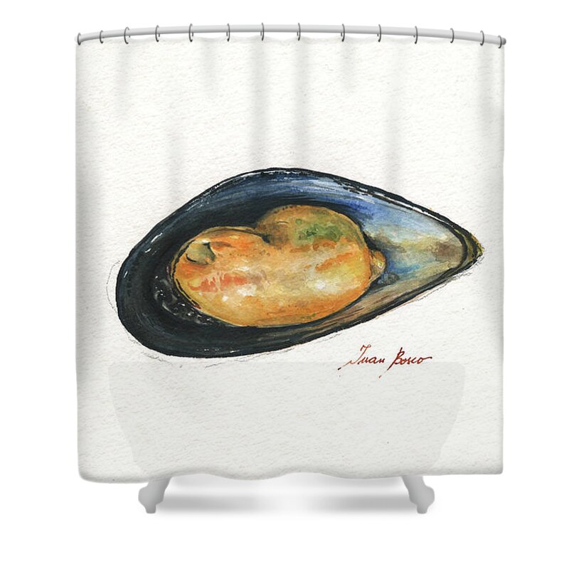 Mytilidae Watercolor Shower Curtain featuring the painting Blue mussel by Juan Bosco