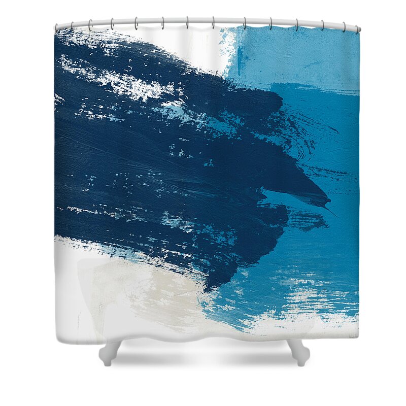 Abstract Shower Curtain featuring the mixed media Blue Passage- Art by Linda Woods by Linda Woods