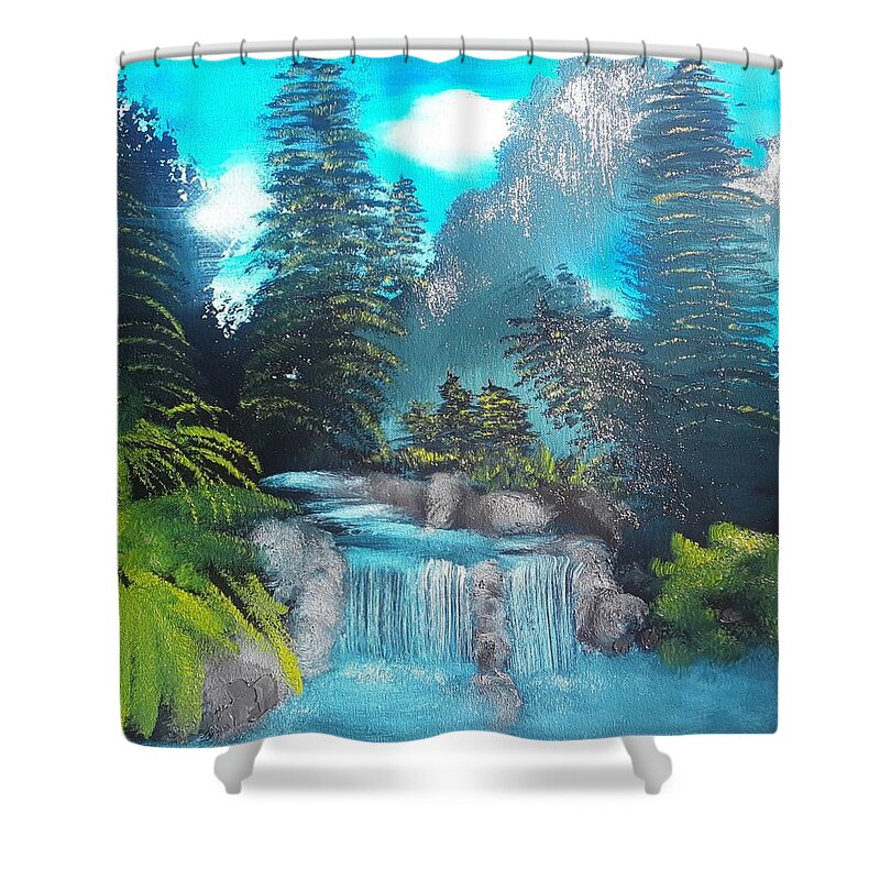 Waterfall Shower Curtain featuring the painting Blue Ridge Falls by Janet Lyons