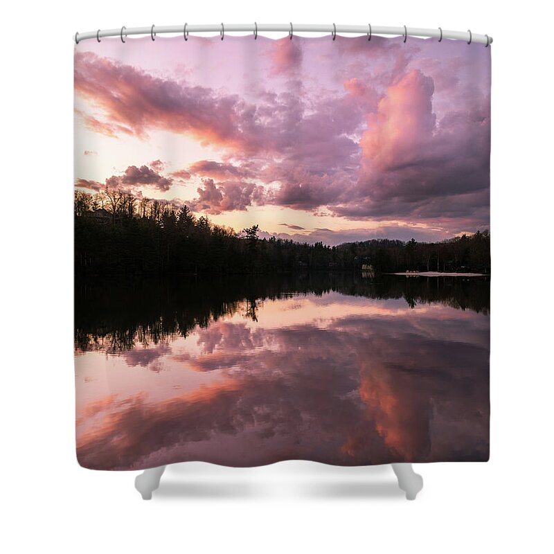 Blue Ridge Mountains Shower Curtain featuring the photograph Blue Ridge Mountain Lake Cloud Reflection by Donnie Whitaker
