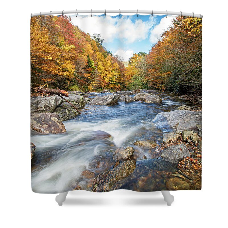 Landscape Shower Curtain featuring the photograph Blue Ridge Mountains North Carolina Autumn Cascade by Robert Stephens