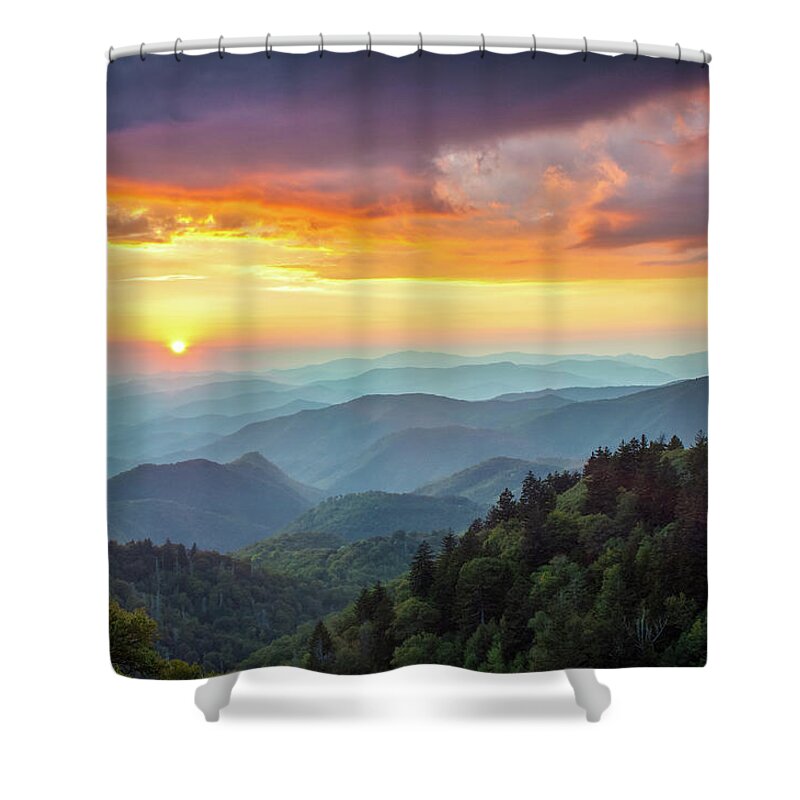 Sunset Shower Curtain featuring the photograph Blue Ridge Parkway NC Summer Sunset Splendor by Robert Stephens