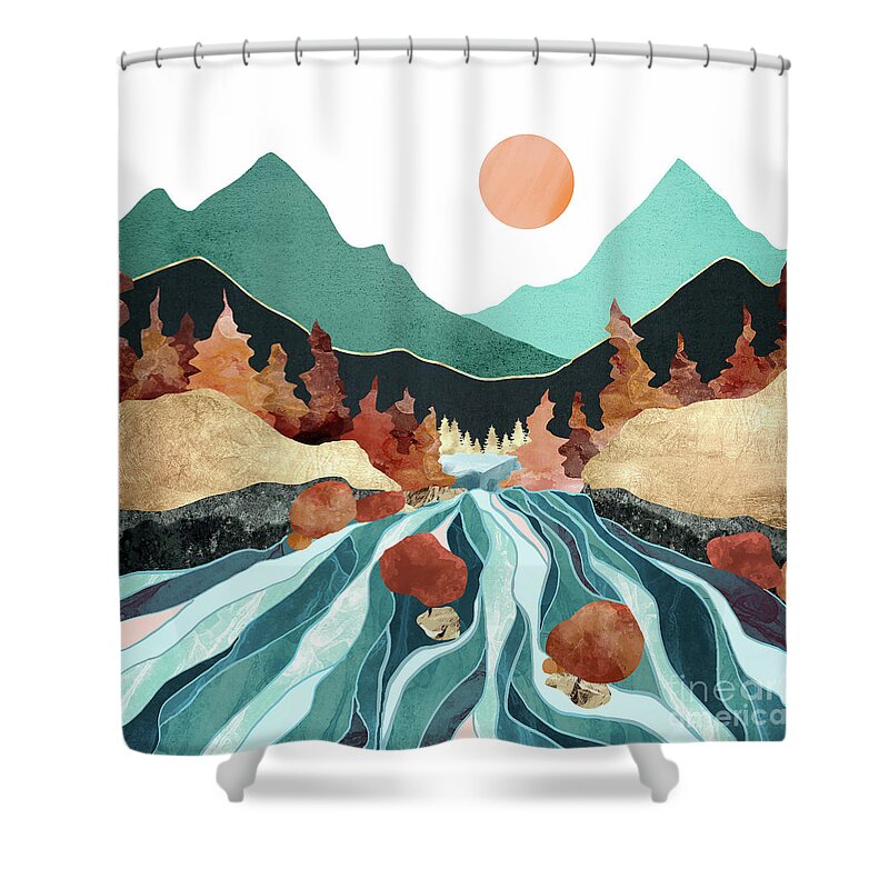 Blue Shower Curtain featuring the digital art Blue River by Spacefrog Designs