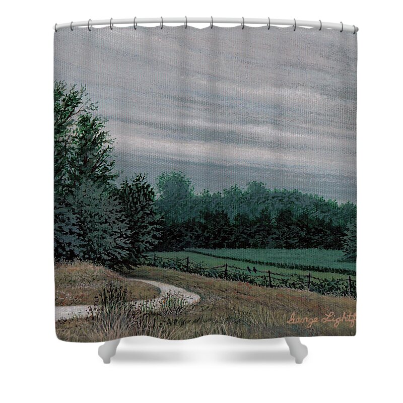Landscape Shower Curtain featuring the painting Blue River Trace No.8 by George Lightfoot