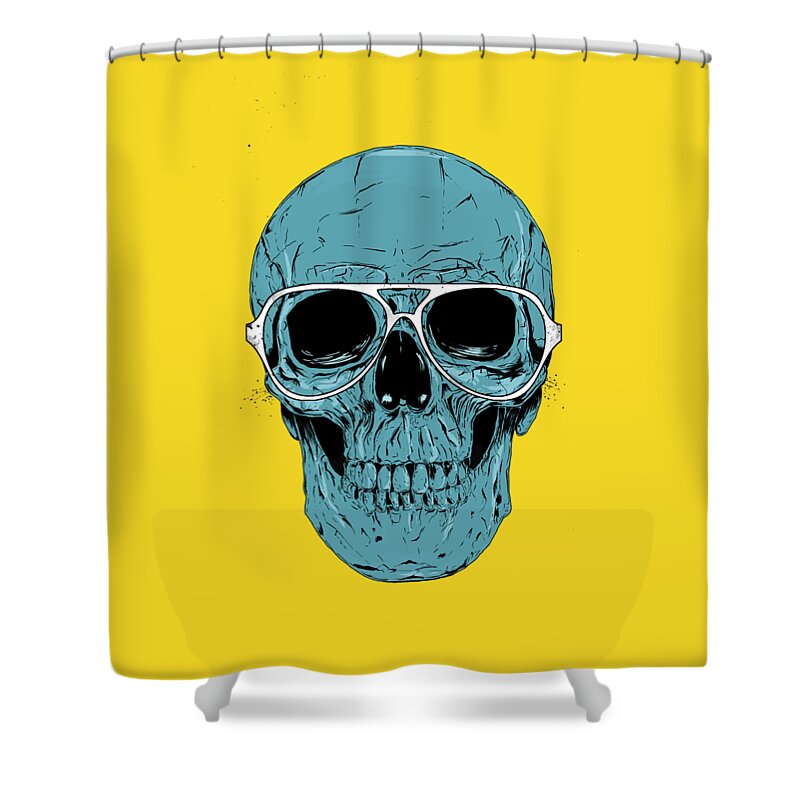 Skull Shower Curtain featuring the drawing Blue skull by Balazs Solti