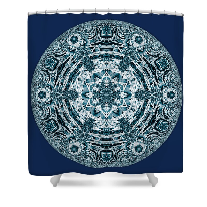 Snowflake Shower Curtain featuring the mixed media Blue Snowflake Kaleidoscope by Eileen Backman