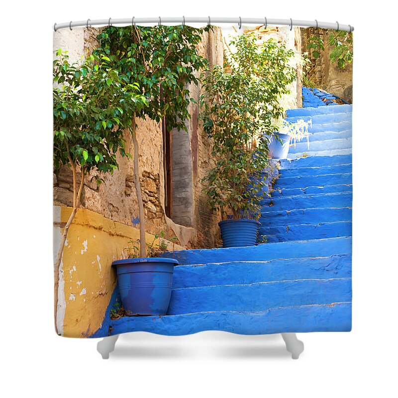 Stairs Shower Curtain featuring the photograph Blue stairs by Anna Kluba