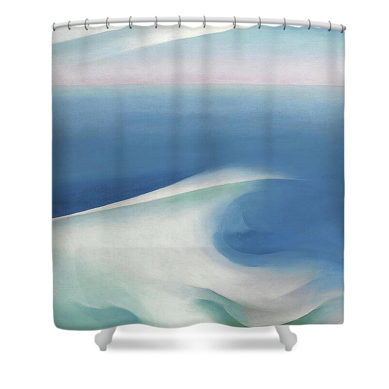 Georgia O'keeffe Shower Curtain featuring the painting Blue wave, Main - modernist abstract seascape painting by Georgia O'Keeffe