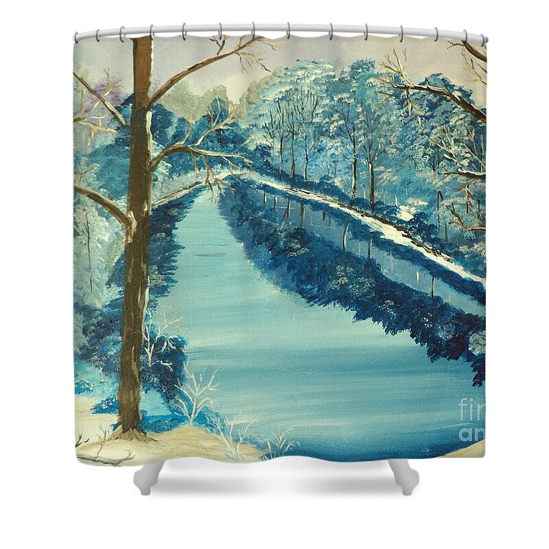 Landscape Shower Curtain featuring the painting Blue Winter Morn # 212 by Donald Northup
