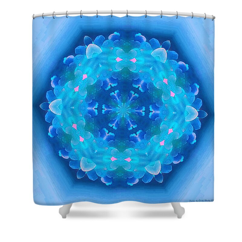 Newby Shower Curtain featuring the digital art Blue Wreath Kaleidoscope by Cindy's Creative Corner